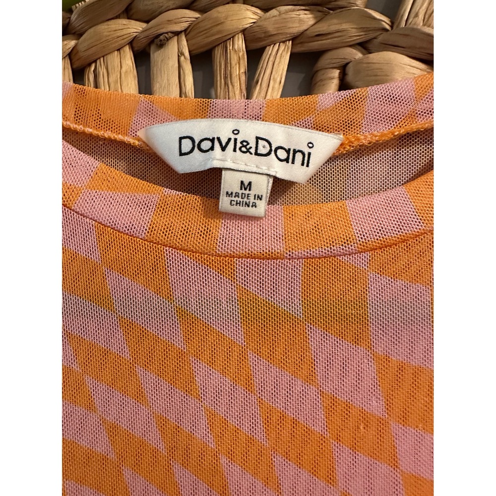 Davi & Dani Pink Orange Psychedelic Warped Checkered Mesh Long Sleeve Top Medium - Picture 3 of 3